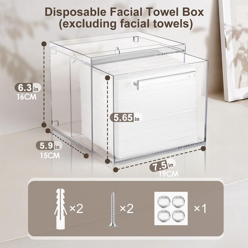 Facial Towel Storage Box Acrylic Towel Bin With Drawer Wall Mounted Facial Towel Container Cosmetic Organizer Box For Face
