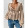 Women's Hollow Out Knitted Sweater Spring Autumn Sexy Deep V Lace Up Pullover Tops Solid Long Sleeve Knitwear Sweater Femme