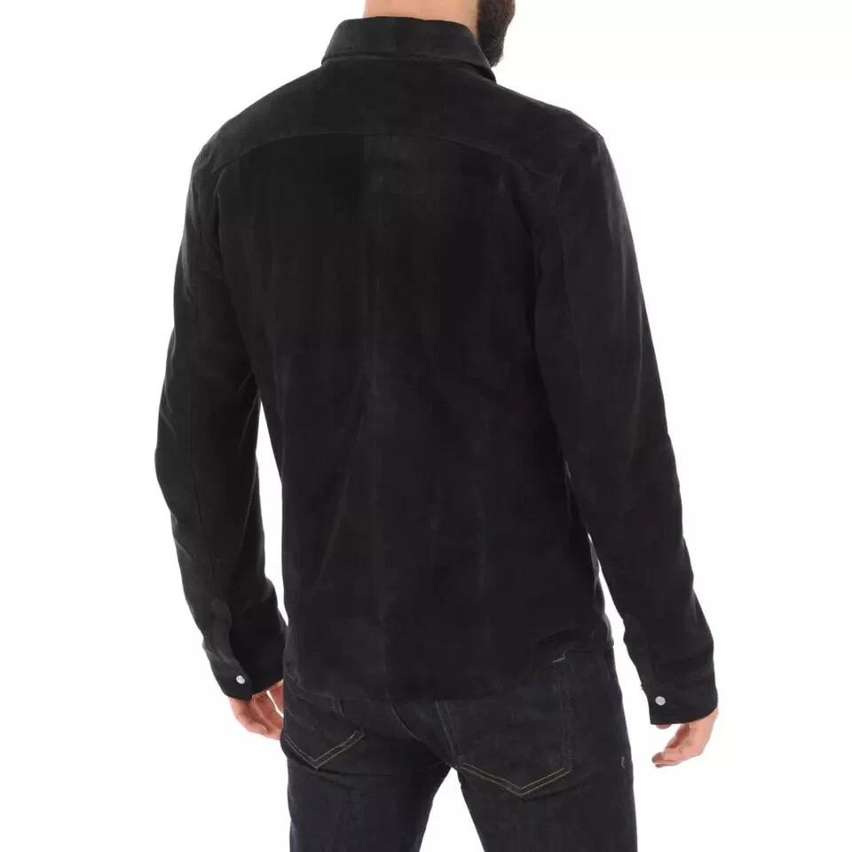 Suede Original Leather Shirt Handmade Stylish Men's Black Casual Genuine Lambskin Soft