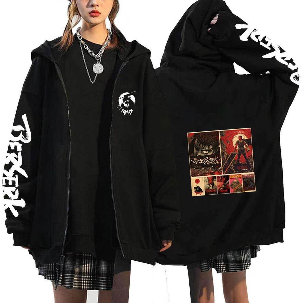 Cosplay Guts Berserk Anime Mikiny Pánské Bundy Ležérní Kabáty na zip Harajuku Unisex S kapucí Kreslené Potisk Mikiny Hip Hop Mikina Streetwear