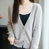 Women's V-neck Wool Knit Cardigan - Autumn/Winter Solid Color, Long Sleeve, Loose Fit Sweater.