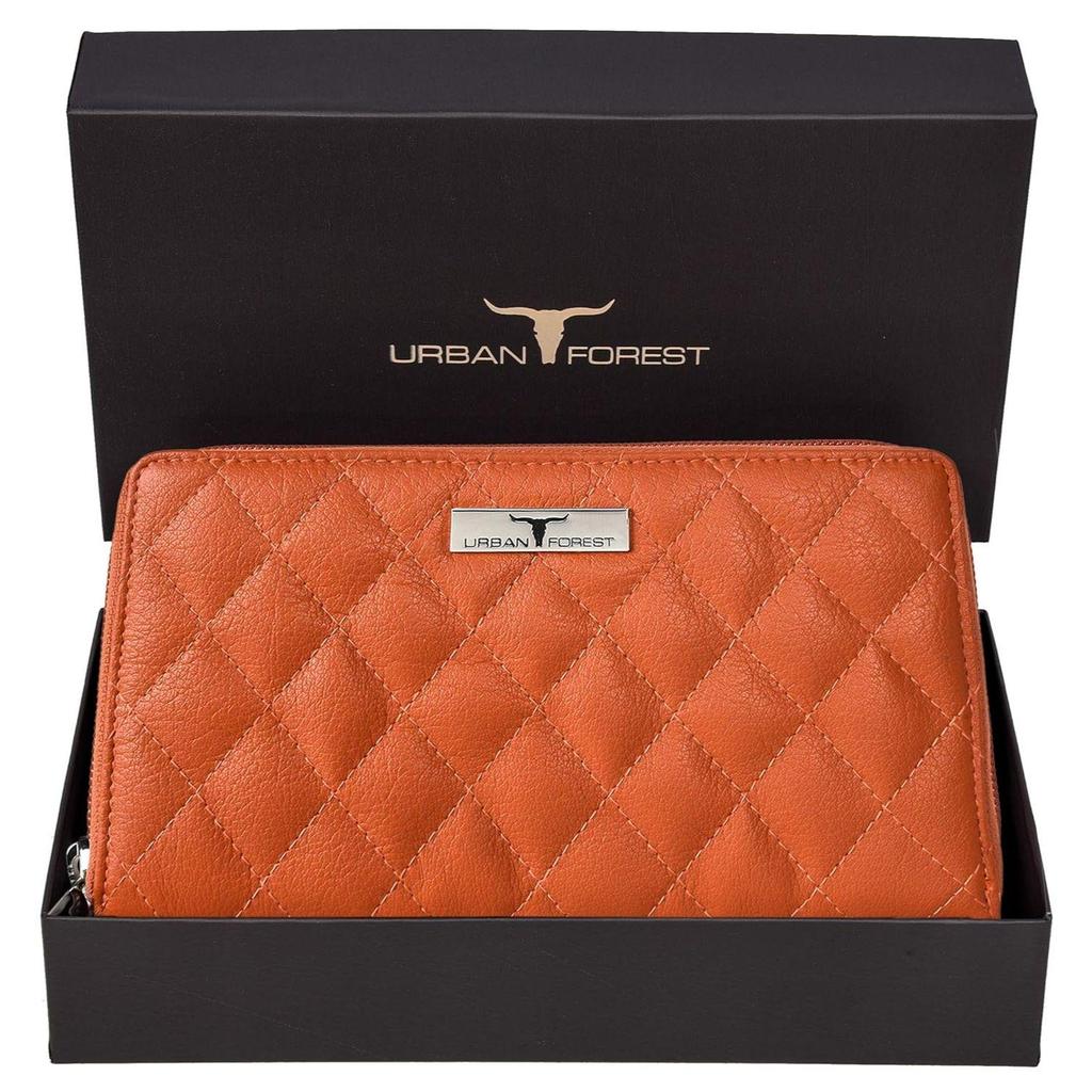 Prošívaná oranžová kožená peněženka/psaníčko/kabelka Grace pro ženy