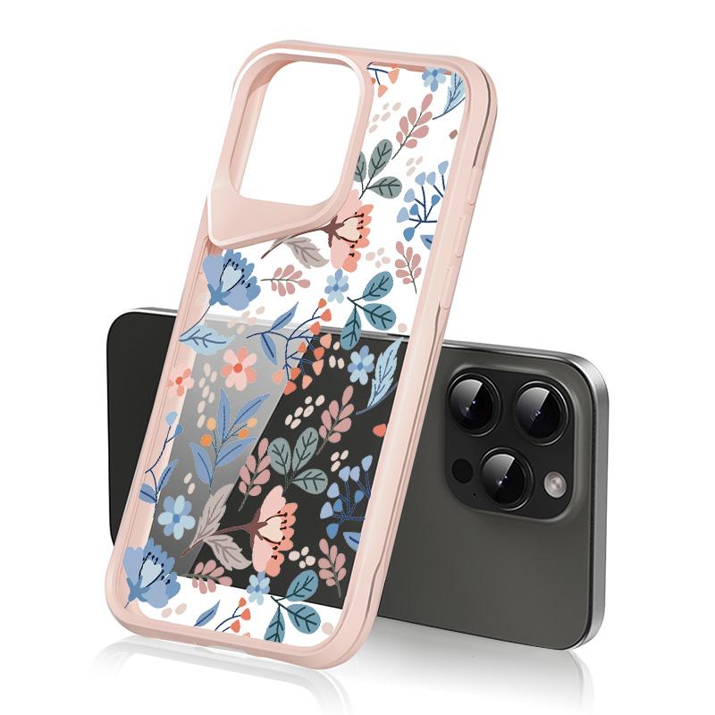Shockproof Slim Hybrid Acrylic Phone Case for iPhone 15 Pro Max 14 Plus 13 Transparent Colorful Flower Soft Edge Cover