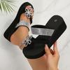 Fashion Brand Designer Glitter Flower Wedge Heels Slippers Silver Glitter Strap Clip Toe Slippers Women 2025 Summer Sexy Beach Sandals