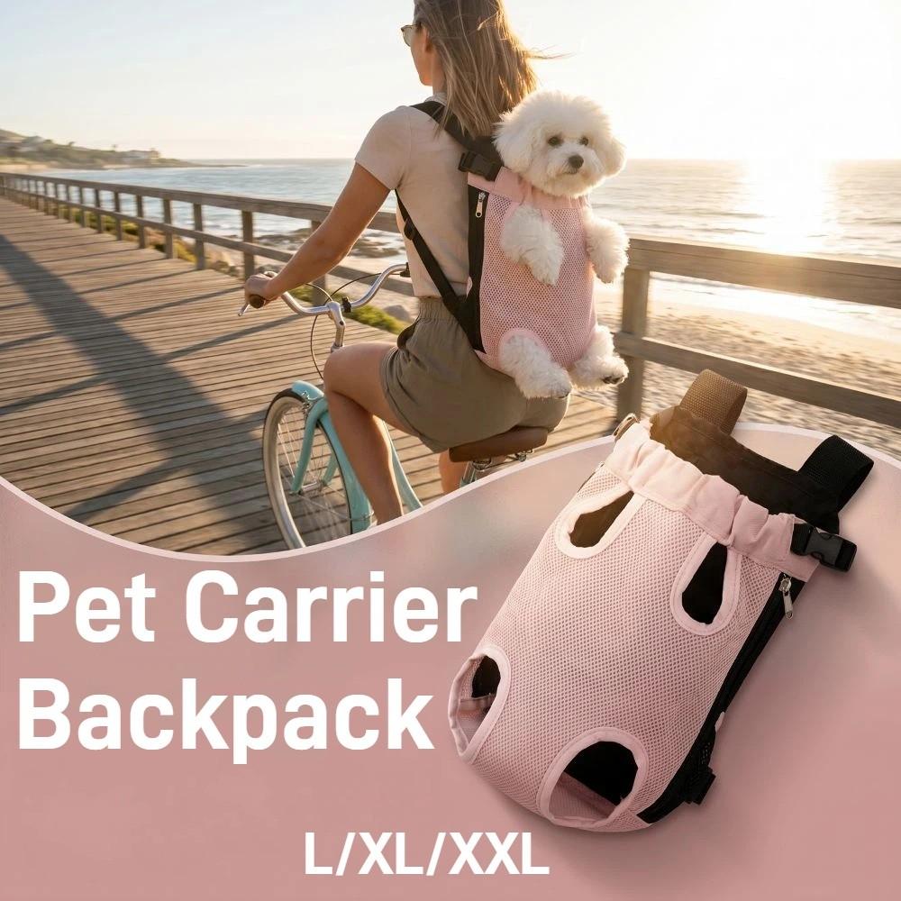 Breathable Mesh Pet Front Bag Adjustable Strap Portable Pet Carrier Backpack Double Shoulder Hands-free Dog Front Carrier