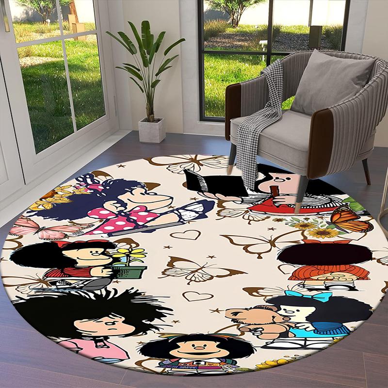 Kulhý kulatý koberec Mafalda, Kobercový koberec do obývacího pokoje, ložnice, k pohovce, herny, Dekorace, Protiskluzová podložka