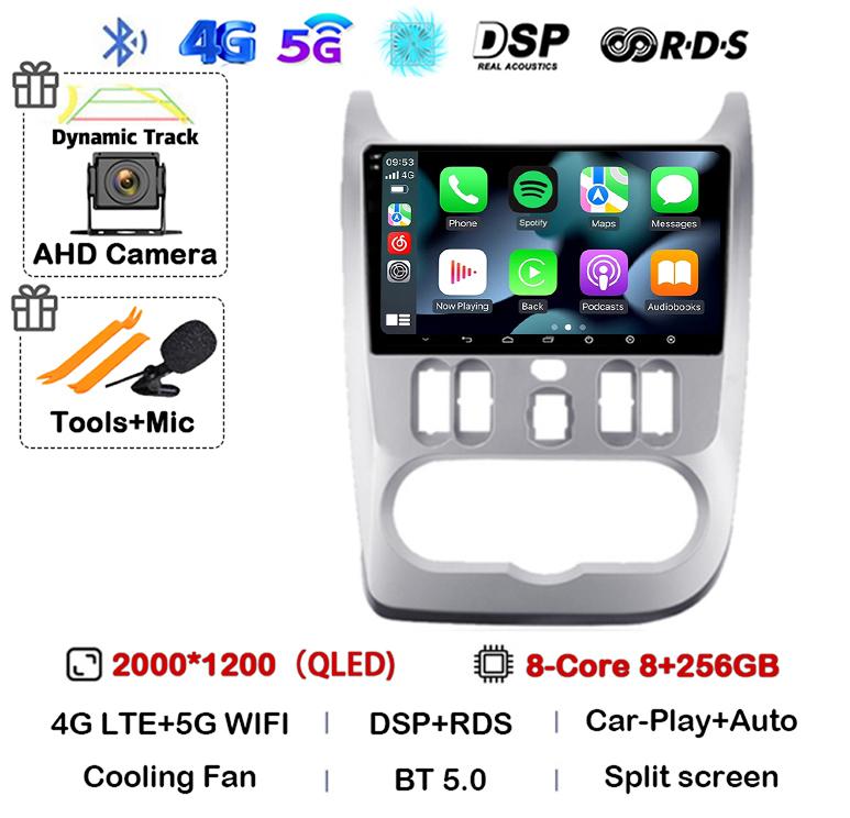 Android 14 Carplay Auto 4G+WIFI Car Radio For Renault Logan 1 Sandero 2009 2010 2011 2012 2013-2015 Multimedia GPS Head Unit DSP