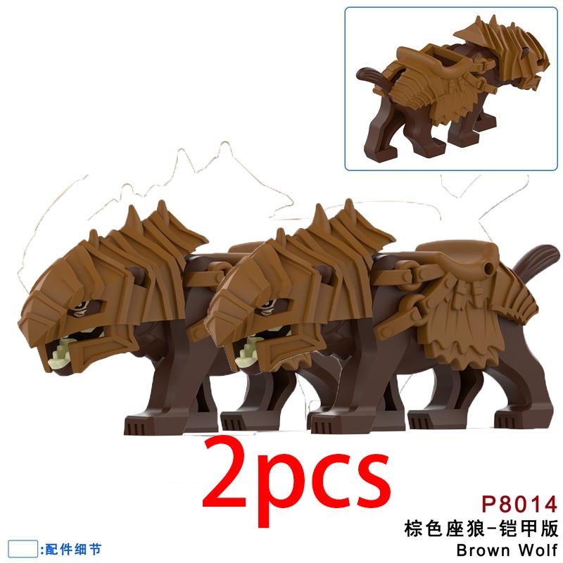 Mittelalterliche Militärburg Ritter Bausteine Reitpferd Wolf Bär Elefant Tier Weste Waffe Fahne Sattel Spielzeug Ziegelstein Geschenk A06