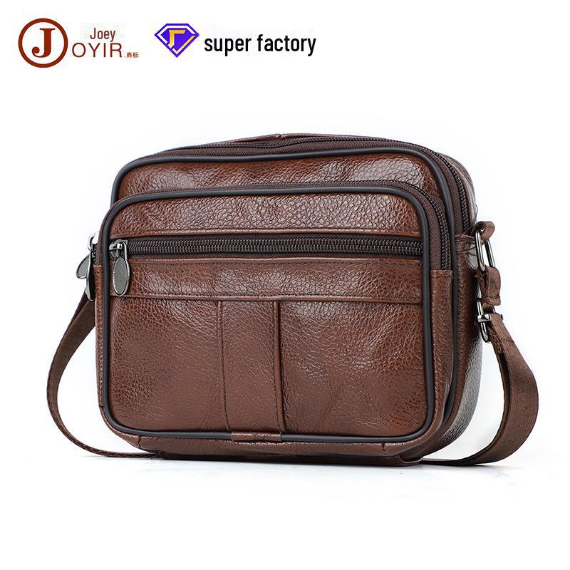 Men's Genuine Leather Messenger Bag - Casual Fashion, First Layer Cowhide, Small Shoulder Bag for Business and Travel.