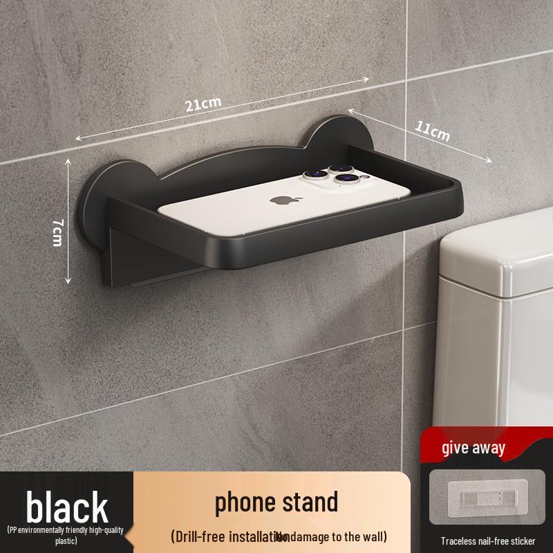No-Drill Wall-Mounted Bathroom Tissue Holder & Phone Shelf