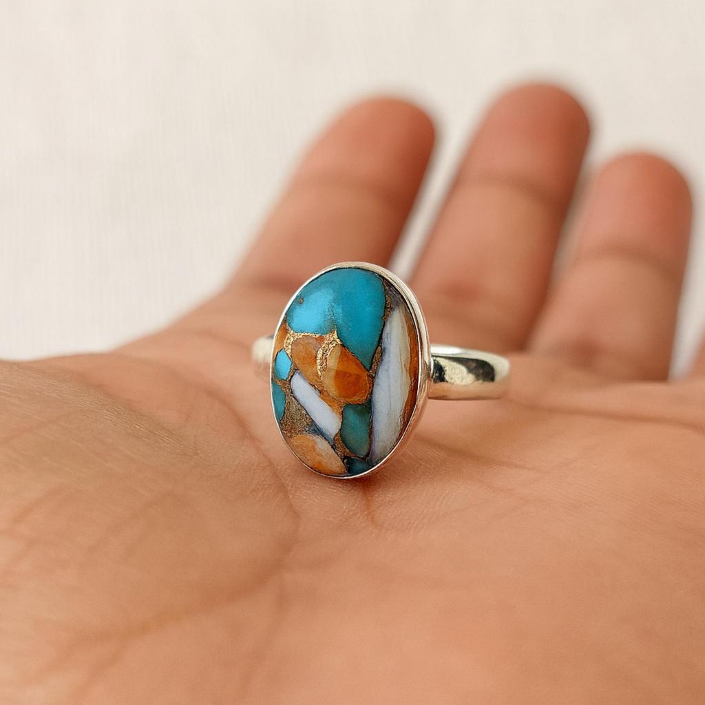Oyster Turquoise Ring, 925 Sterling Silver, Handmade Oval Gemstone Ring, Minimalist Jewelry