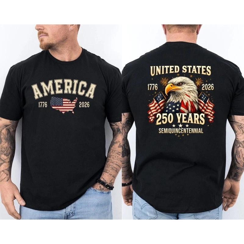 250 Years American Flag 250th Anniversary USA Bald Eagle Front & Back T-Shirt M