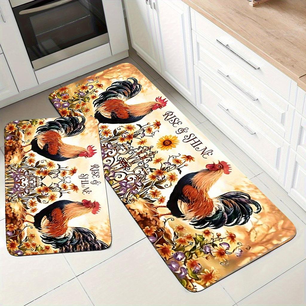 1 Stück Hahn Muster Fußmatte Modern Küche Polyester Teppich Rutschfest Bunt Innen Teppich, Für Zuhause Badezimmer Schlafzimmer Wohnzimmer Deko