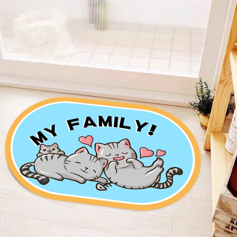 Cartoon Cute Diatom Mud Mat Bathroom Door Moisture-wicking Quick Drying Mat Oval Home Dirt and Non-slip Mat Durable