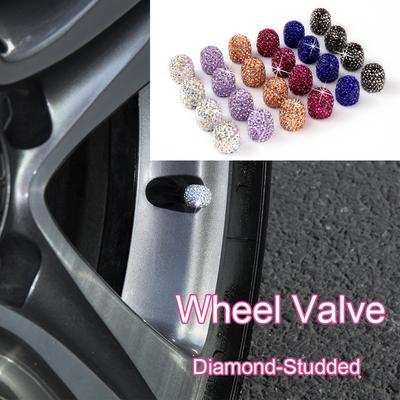 4 Pcs Wheel Valve Caps Tyre Rim Covers Dustproof Waterproof for Car Automobiles Motorcycles Bike Rhinestone Diamond-Studded Gift