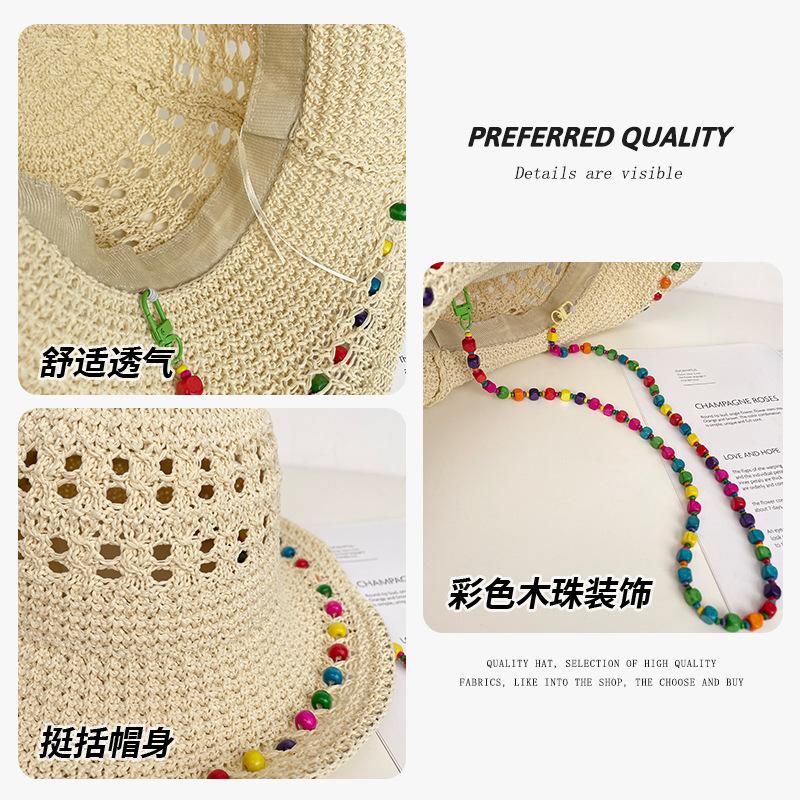 Women's Straw Hat Summer Seaside Vacation Sun Protection Hat Large Brim and Hollowed Out Sun Protection Fisherman Hat