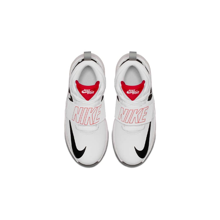 Nike Team Hustle D 8 JDI Fabric Slip Resistant Cushioning Abrasion Resistant Mid Top Basketball Shoes White Black Red AQ9977-100