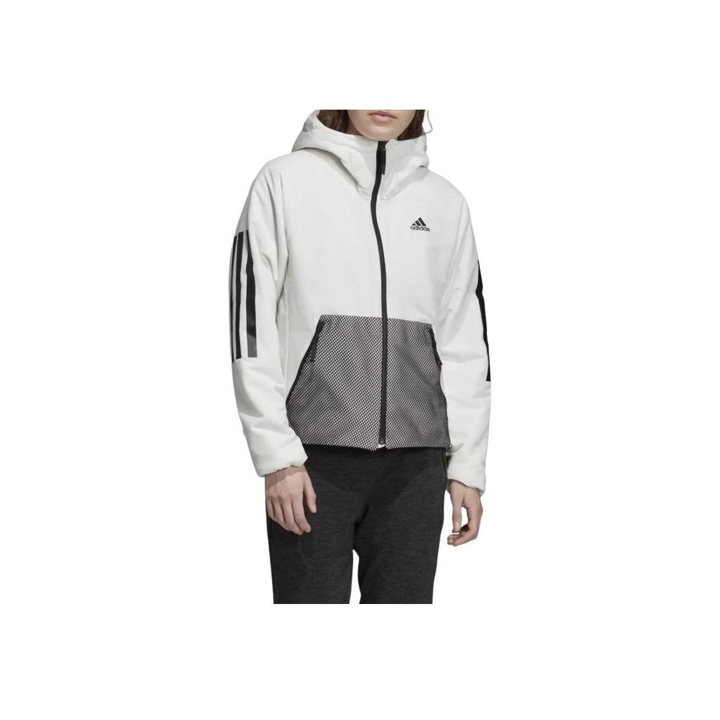 Adidas Patchwork Design Brand Logo Printed Hooded Jacket Women Jacket White DZ1521
