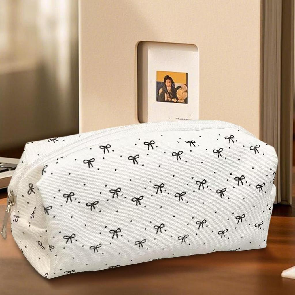 Black and white bow pencil case cute girl student cosmetic bag large capacity stationery storage bag School Organizer Supplies
