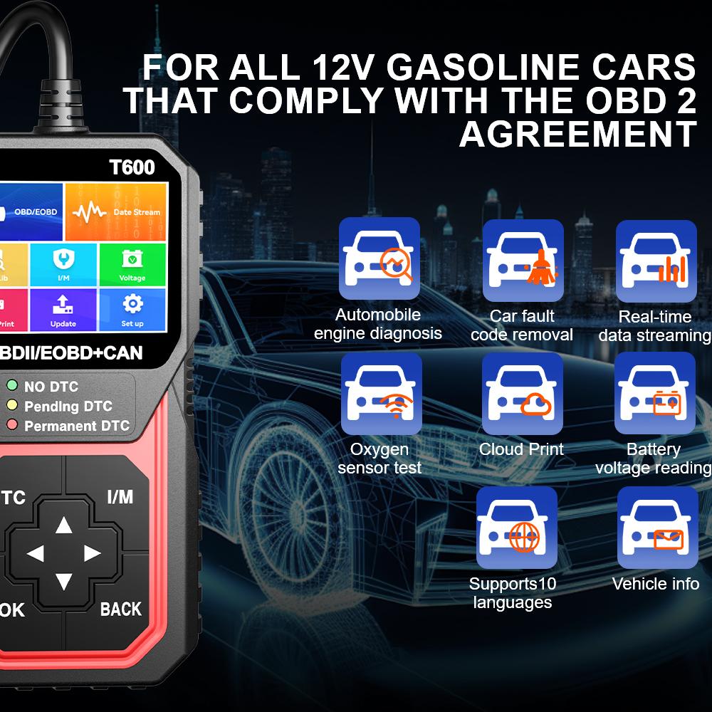 Car Diagnostic Tool T600 OBD2 Scanner Oxygen Sensor Test Automotive DTC Lookup Code Reader Professional Support Cloud Print