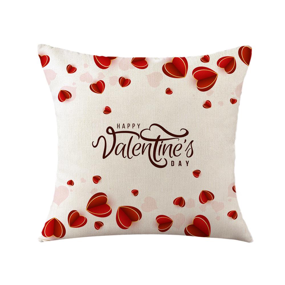 Valentine's Day Cushion Linen Printed Square Pillow Cover Sofa Cushion Plaid Love Cushion Cover