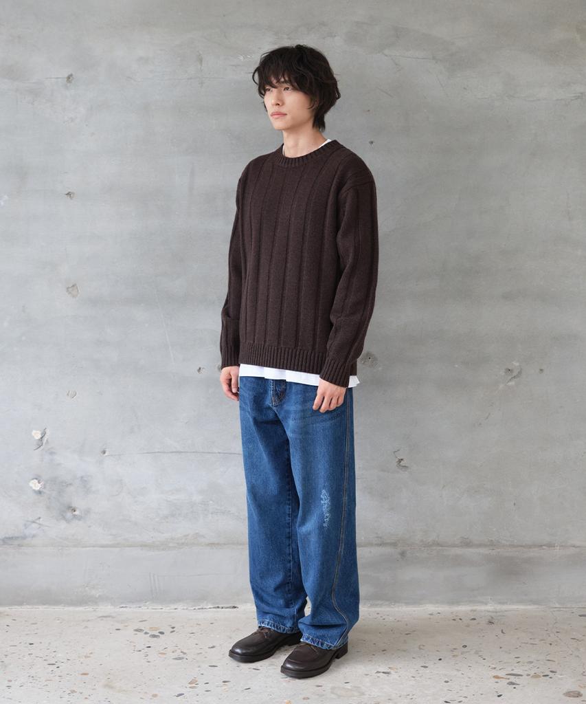 HORLISUN Meadow Wide Rib Crewneck Knit Dark Brown