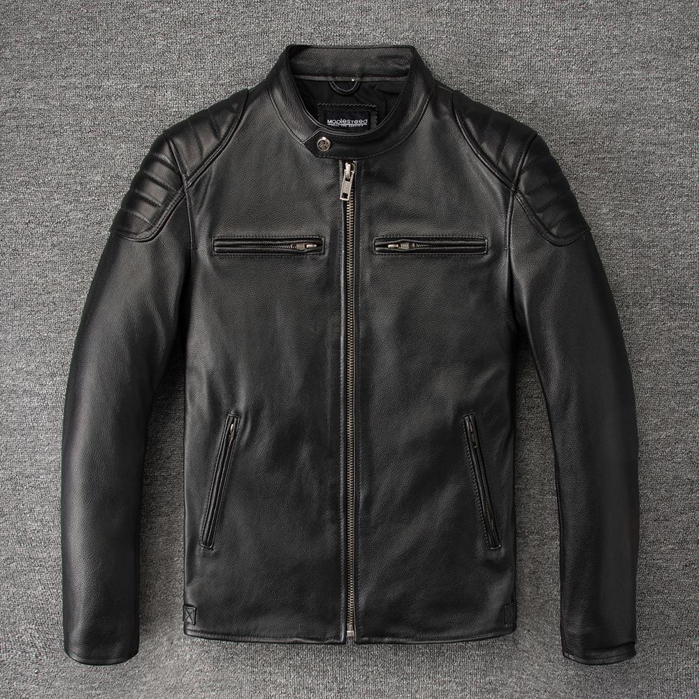 Men Leather Jacket Slim Fit Short Genuine Cow Jackets Men's Cowhide Coat Biker Style Sheepskin Clothes Spring Autumn