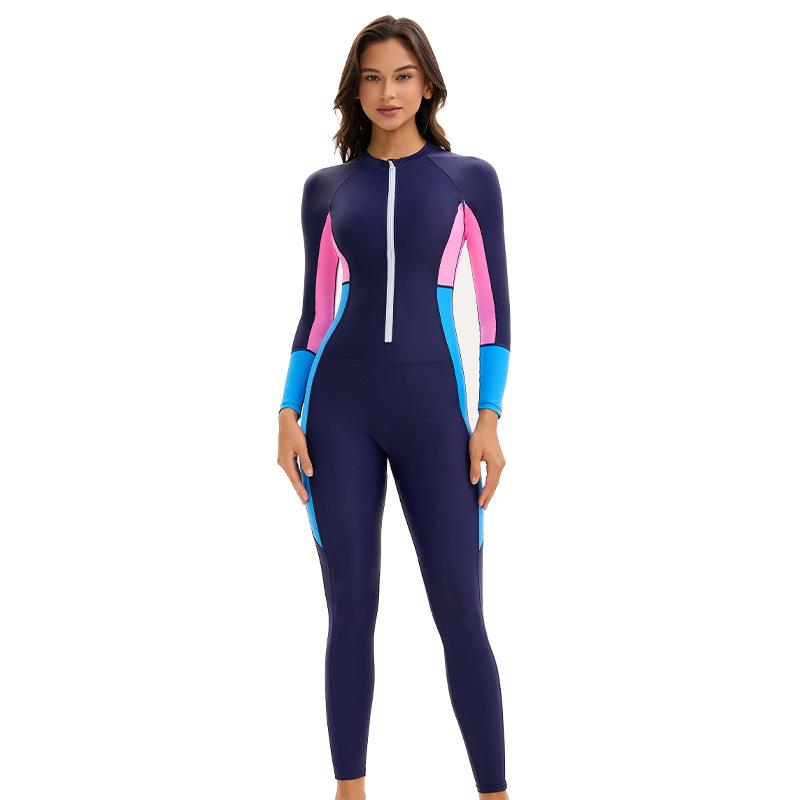 Conservative Muslim Swimsuit Women's Tight All-around Long Sleeve Trousers Sun-proof Color-block Swimsuit