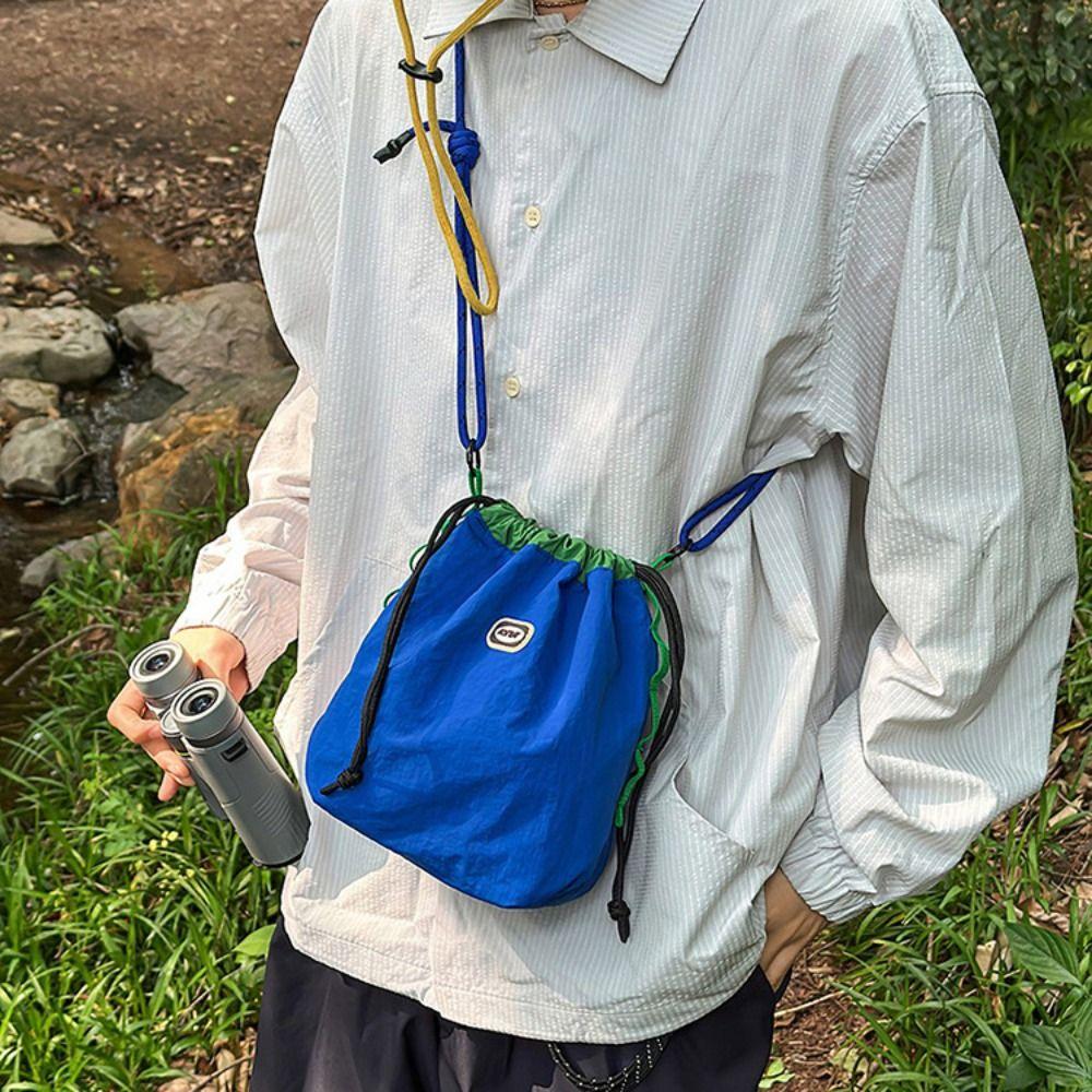 Sports Nylon Shoulder Bag Solid Color Mobile Phone Pack Waterproof Drawstring Crossbody Bag Daily
