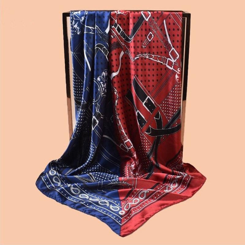 

High Quality Print Silk Square Scarf Women Soft Satin Horse Hairband Neckerchief Office Hijab Headband Foulard Bag Ribbons Gift 90X90cm