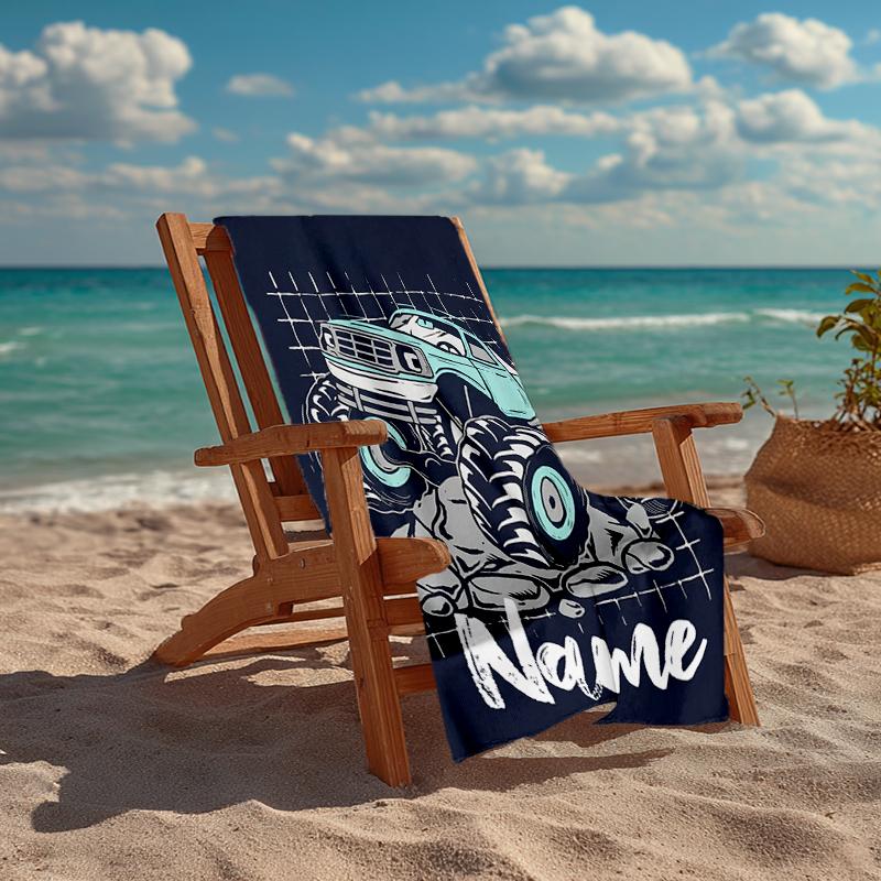Custom Name Ultra-Soft Beach Towel with Truck Theme,Ideal for Pool - Camping, Diving - Perfect Travel Essential, Vibrant Beach Towel.