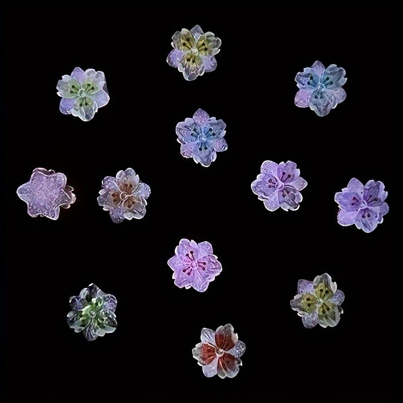100/200pcs 3D Flower Nail Charms Ice Translucent Flower Nail Charms Flower Nail Art Charms Luminous Flower Nail Designs Resin Pe