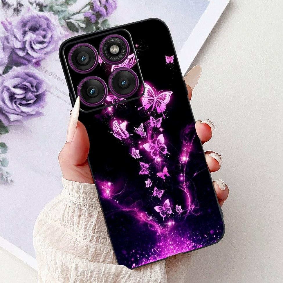 For Motorola Edge 60Pro XT2507-1 Back Cover For Motorola Edge 60 Pro Case Cute Cartoon Luxury Flower Painted Black Silicone 6.7"