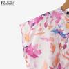 ZANZEA Women Summer Round Neck Loose Short Sleeve Print Blouse
