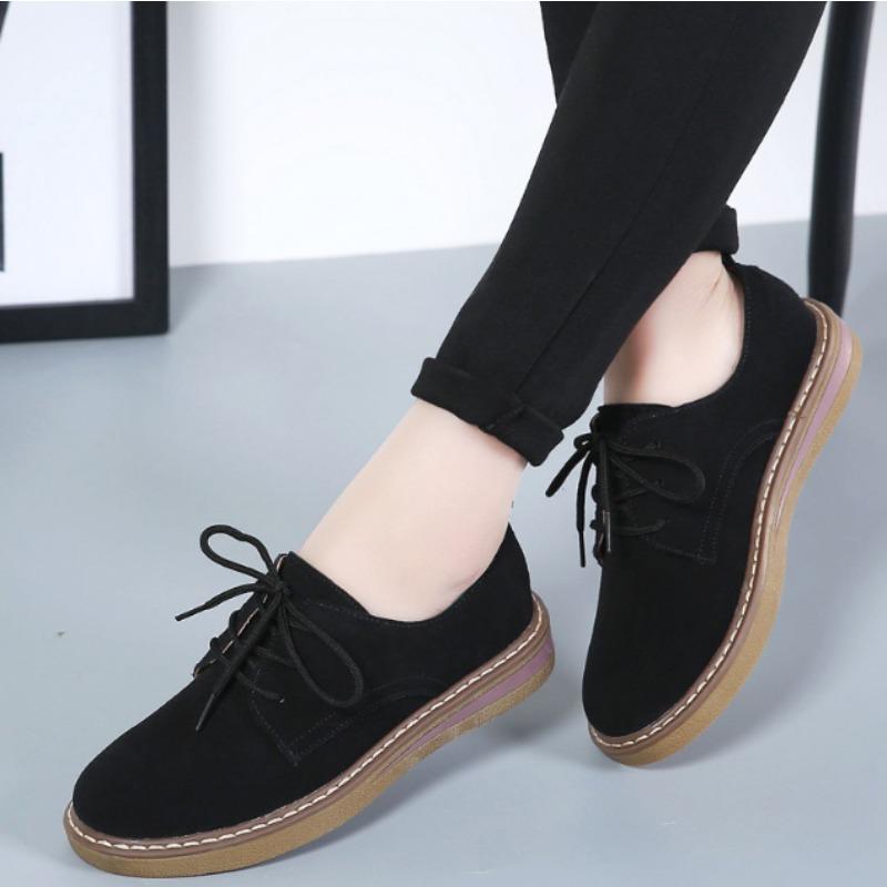Damen Ballerinas Neue Britische Stil Oxford Schuhe Damen Casual Schnürer Echtleder Ballerinas Damensneaker Damenschuhe 40 schwarz