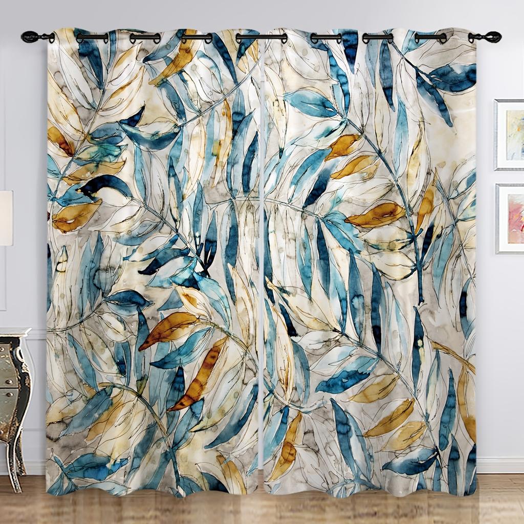 Tropical Vegetation Green Curtains Digital Printing Curtain Rod Pocket Curtains For Living Room Bedroom Home Decoration 2PCS