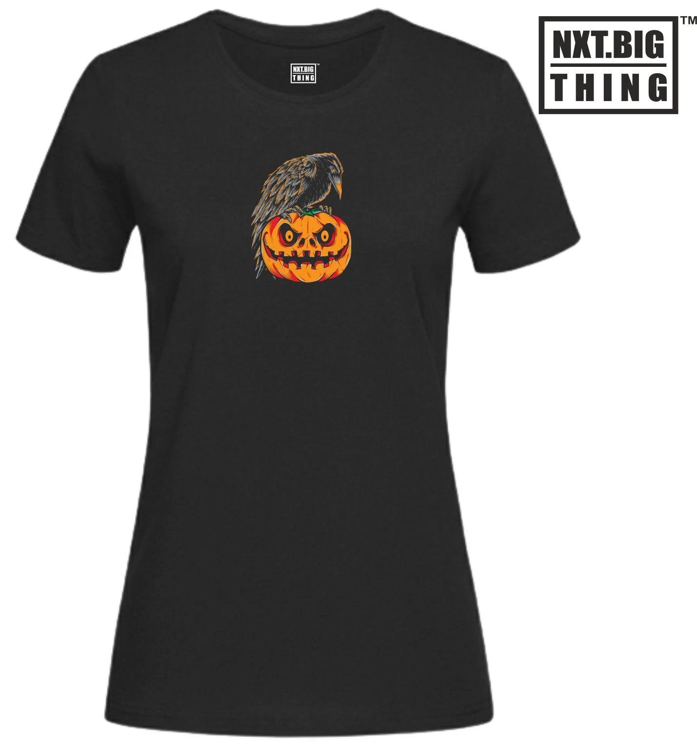 

Crow Pumpkin T Shirt Halloween Witch Trick or Treat Scary Horror Gift Women Top XL