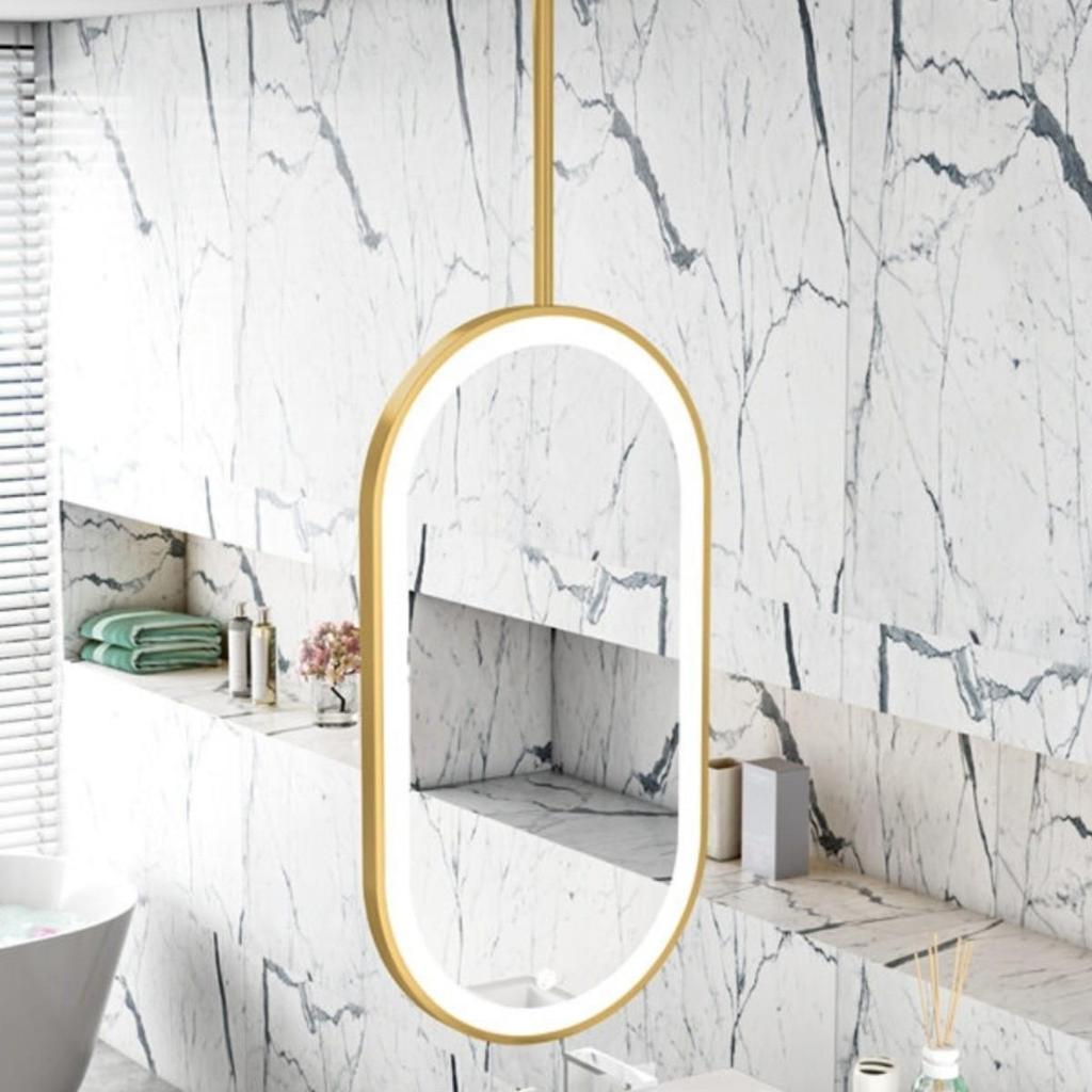 Double-Sided Oval Hanging Mirror with Light for Bathroom or Barber Shop