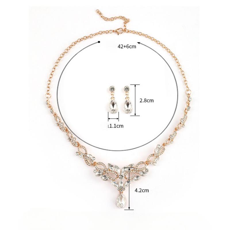 GemChic Women's New Exquisite Crystal Rhinestone Drops Leaf Sparkling Collarbone Necklace Earrings Two Piece Set Birthday Christmas Jewelry Gift