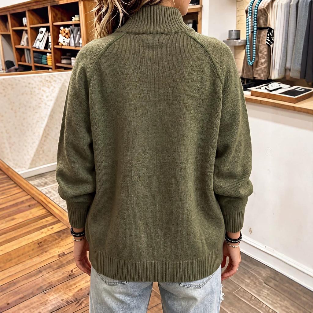 Women's Plus Size Cardigan, Zip-Up, Long Sleeve, Loose Fit for Fall and Winter
