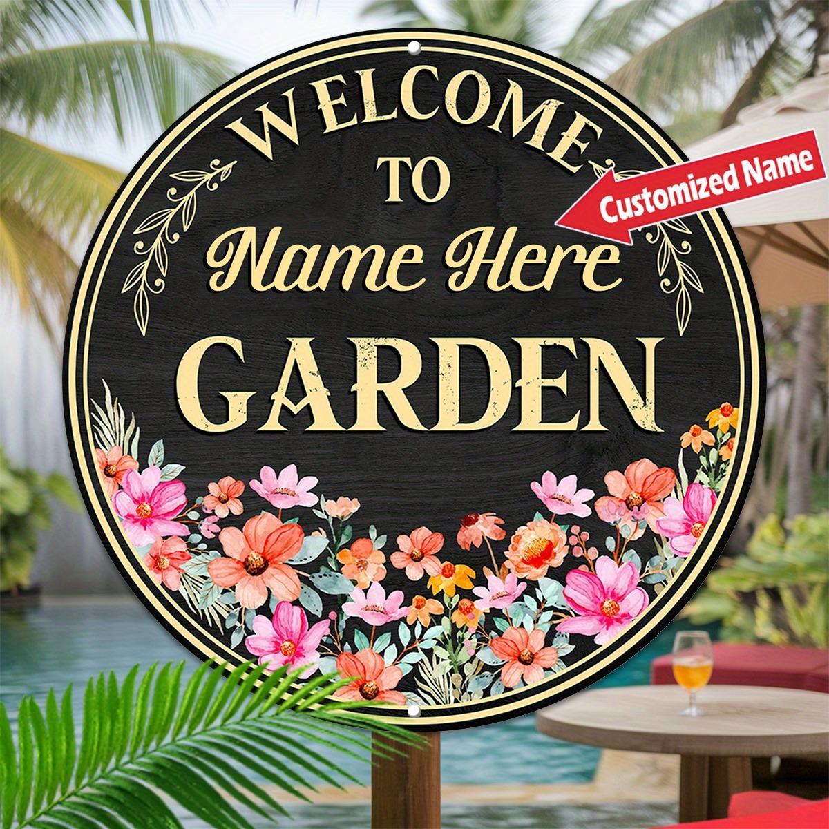 

Customizable Name Text Flower Garden Round Aluminum Sign 8x8 Inch Rustic Outdoor Plaque белый