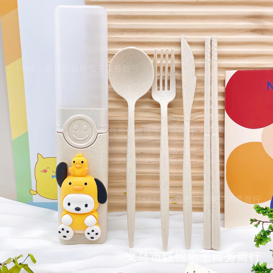 Sanrio Eco-Friendly Portable Wheat Straw Cutlery Set (Chopsticks, Spoon, Fork) with Box