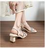 2025 New French Crystal Women's Sandals with High Heels and Square Head Style