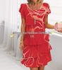 European and American 3D Print Short Sleeve Chiffon Dress