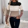 Women Knitting Tops Round Neck Long Sleeve Color Blocked Knitted Pullover Tops Loose Hem H-Shaped Warm Sweater Casual Daily Wear
