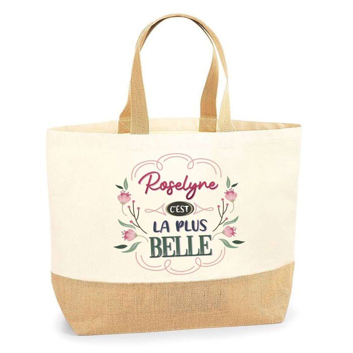 Tote bag en jute - PLANETEE - Roselyne la plus belle - Jute naturel - Anses solides - Fabriqué en France