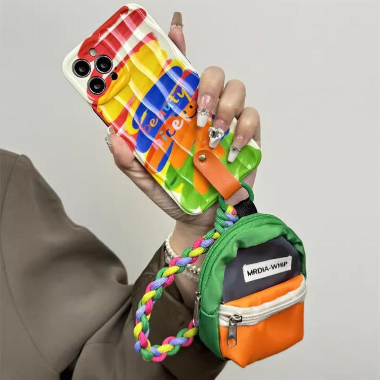 Ins Creative Graffiti Phone Case for Apple iPhone 15 14 13 12 Pro Max Triangle Bag Shockproof Hard Cover with Hanging Rope