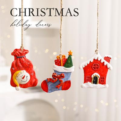 2/3Pcs Santa Claus Sleigh & Stocking Resin Hanging Ornaments for Christmas Tree & Party Decorations Cartoon Christmas Decoration