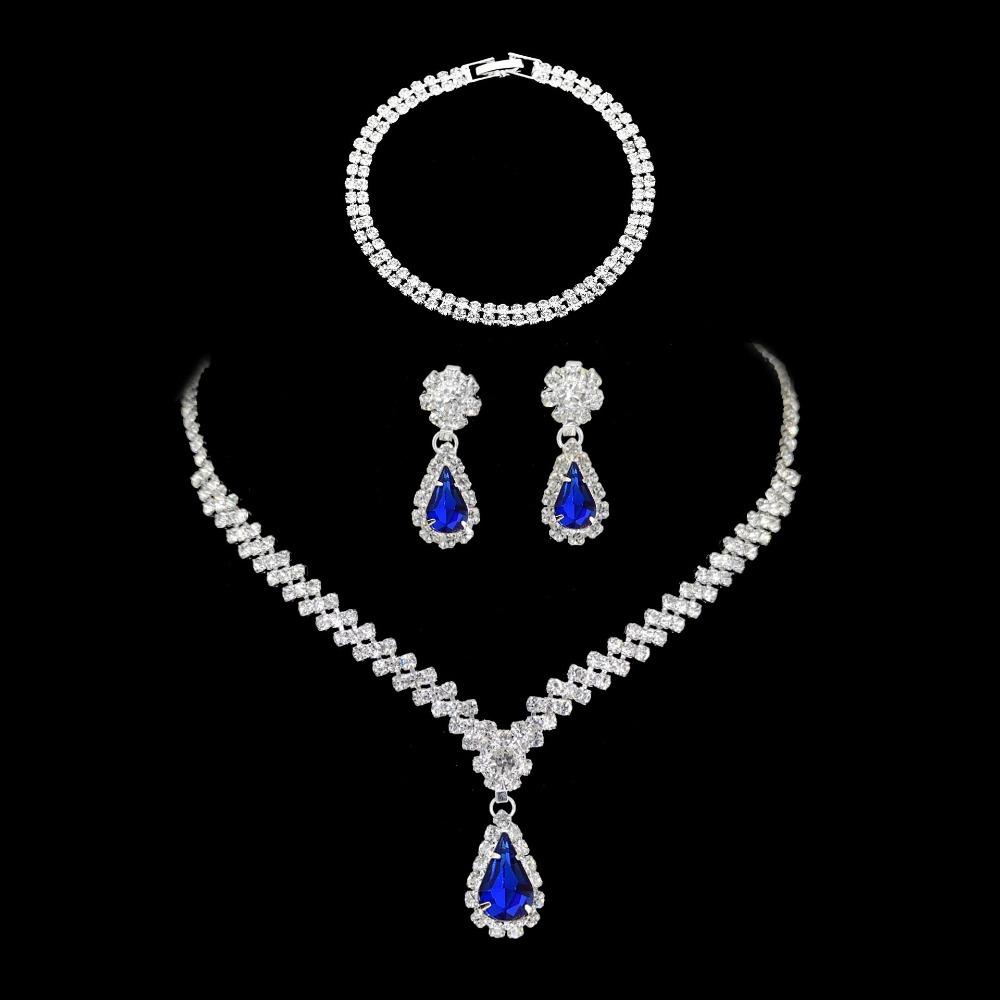 Zinc Zinc Alloy Bridal Jewelry Set Round Droplet Wedding Rhinestone Set Brilliant Necklace Earnail Set  Girls