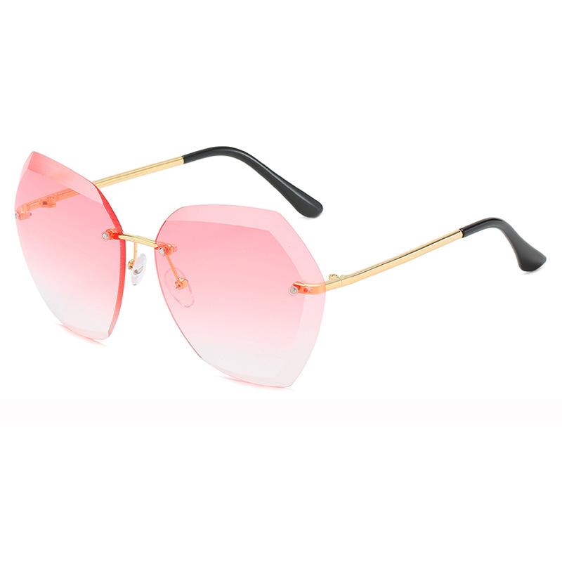Irregular Vintage Sunglasses Women Brand Rimless Round Sun Glasses Female Retro Metal Frame Clear Lens Pink Brown Shades
